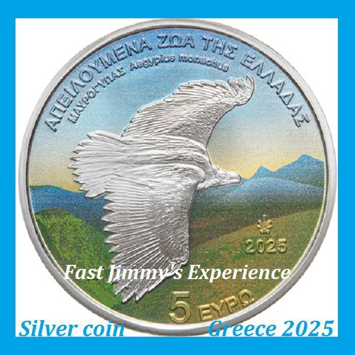 Official Colored Silver Coin 5 Euro Black Vulture 2025 new