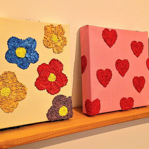Set of 3 handmade paintings 20x20cm new with 3D designs
