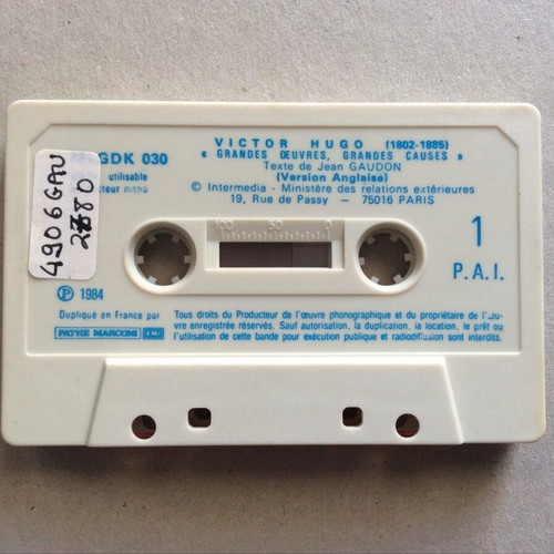Victor Hugo Grandes Oeuvres Grandes Causes cassette tape used