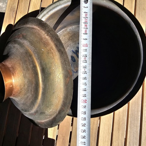Set of 2 vintage copper pots with 1940-1950 baking tray