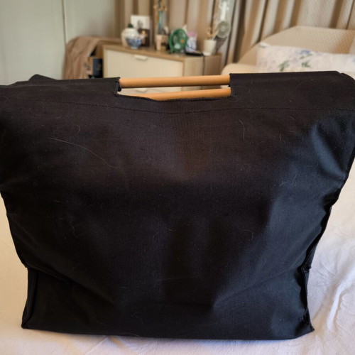 Tote bag like new, black canvas with wooden handles
