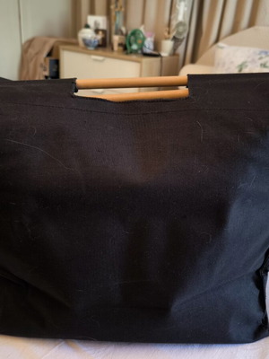 Tote bag like new, black canvas with wooden handles