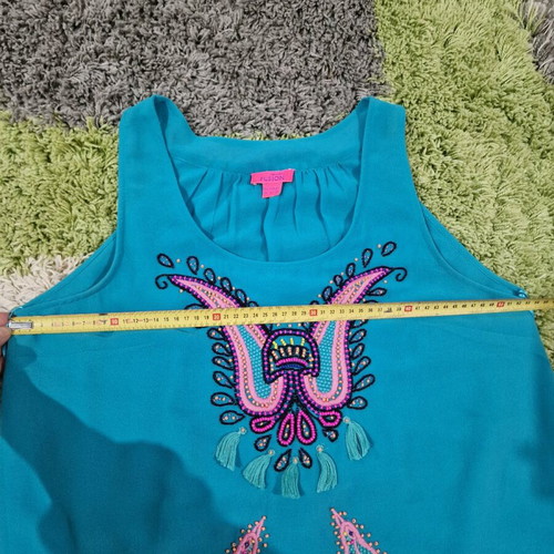 Monsoon women's turquoise embroidered tunic top with rhinestones, like new, size L
