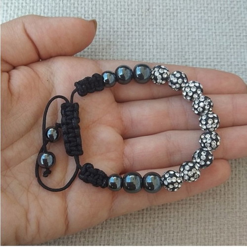Bracelet with rhinestones and hematite new, handmade shamballa