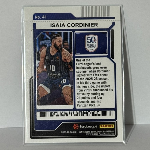 2025-26 Panini Euroleague Isaia Cordinier Contenders basketball card /149