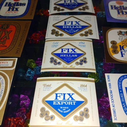Vintage FIX Hellas beer label collection, 10 pieces, mint condition