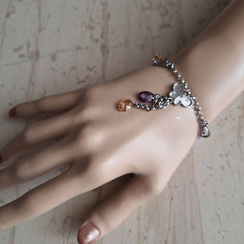 Silver 925 bracelet with natural amethyst and citrine crystals new