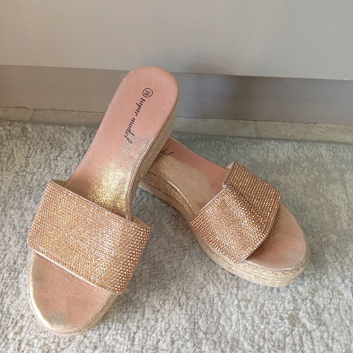 Pink gold slippers with rhinestones used, size 39