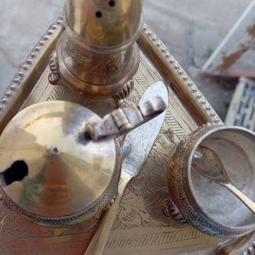 Vintage cruet spice set used, 1970s electroplated nickel silver