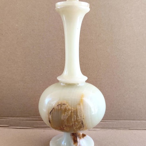 Vintage decanter used from solid natural onyx with stopper 30 cm