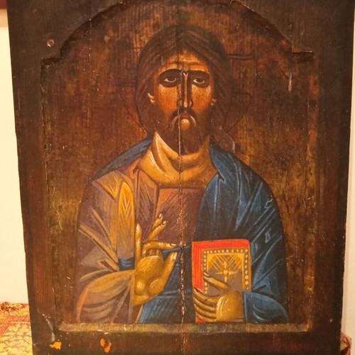 Εικόνα παλιά μεγάλη ζωγραφικής στο ξύλο μεταχειρισμένη