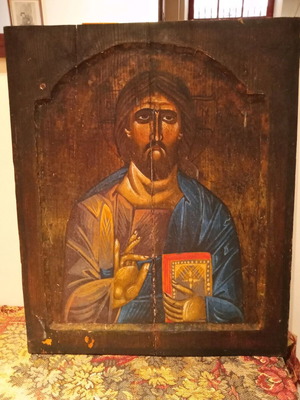 Εικόνα παλιά μεγάλη ζωγραφικής στο ξύλο μεταχειρισμένη