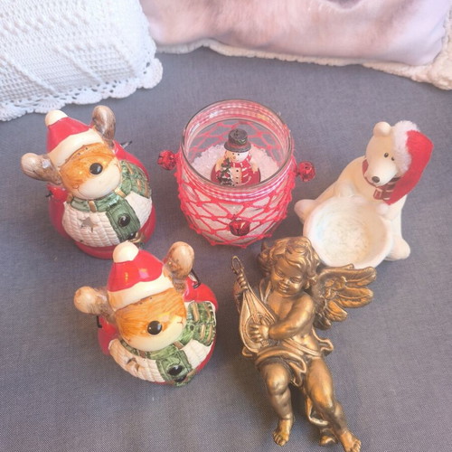 Christmas decoration set used, 5 pieces with candle holders