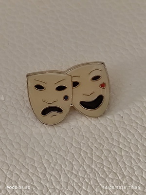 Burberry enamel comedy and tragedy pin like new, gold tone