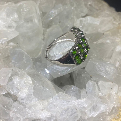 Silver ring with natural diopside and 18K gold plating, adjustable