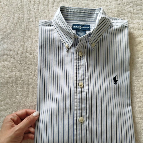 Ralph Lauren βαμβακερό παιδικό πουκάμισο ν.14 σαν καινούργιο, άσπρο και μπλε