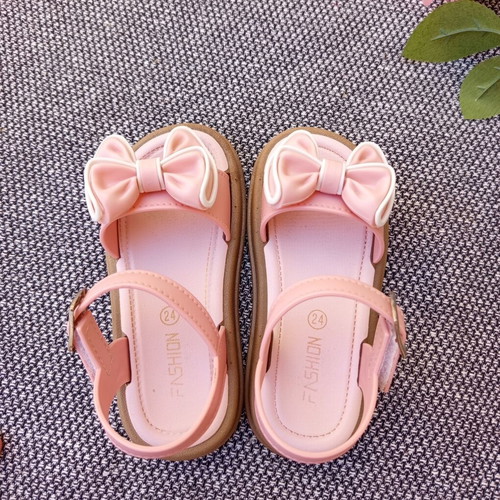 Pink children's sandals with bows and summer gifts, size 24