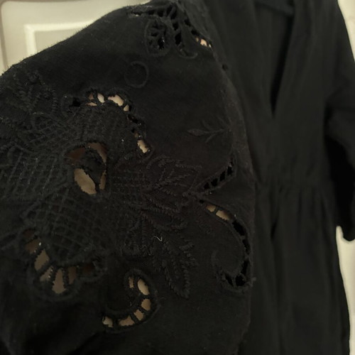 New Look Black Cotton Mini Dress Boho Broderie Anglaise Puff Sleeve Size L