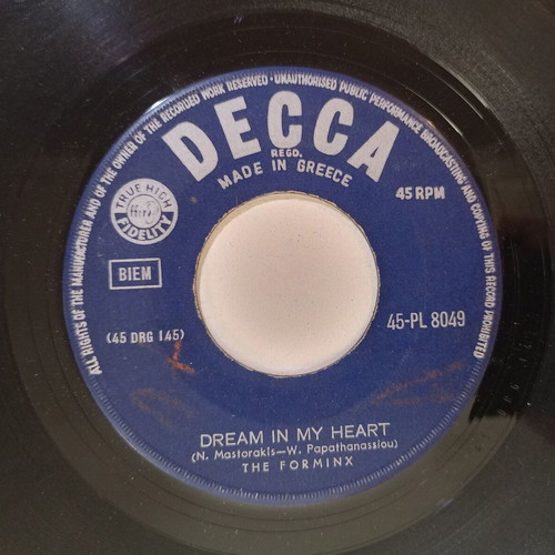 Decca 45 RPM record 45-PL 8049 by The Forminx used
