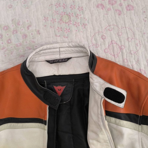 Dainese leather motorcycle jacket size 60 like new, white orange black