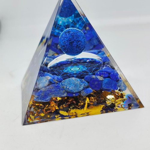 Orgonite Pyramid Lapis Lazuli with Geometric Motif like new