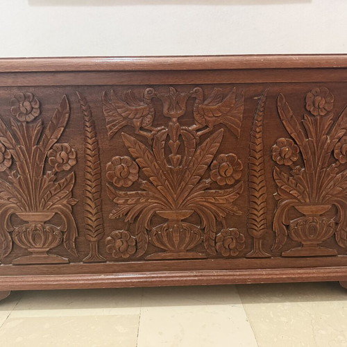 Handmade carved chest with mirror