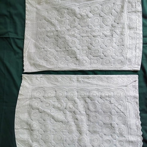 Vintage 60s pillowcases set of 2 used with handmade crochet lace