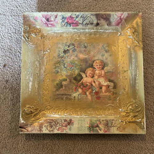 Handmade platter tray with angels like new