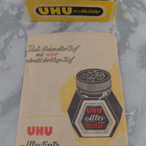 UHU glue with paper packaging and promotional envelope from 1960s used