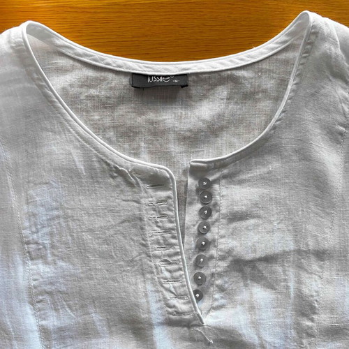 Lussile linen dress white like new, with buttons and asymmetrical hem