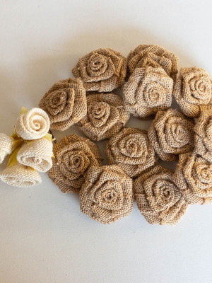 Burlap flowers new, pack of 17 pieces