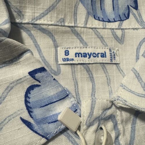 Mayoral children's short-sleeve shirt, 128 cm, white and blue