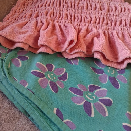 Girls' set like new, pink and green, terry fabric bustier