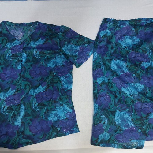 Floral three-piece set for plus size 4XL, like new, blue viscose