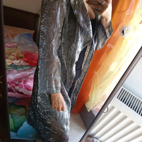 Long jacket size L like new, gray silver organza