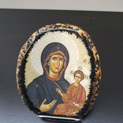 Icon of Virgin Mary on old tile like new, small size