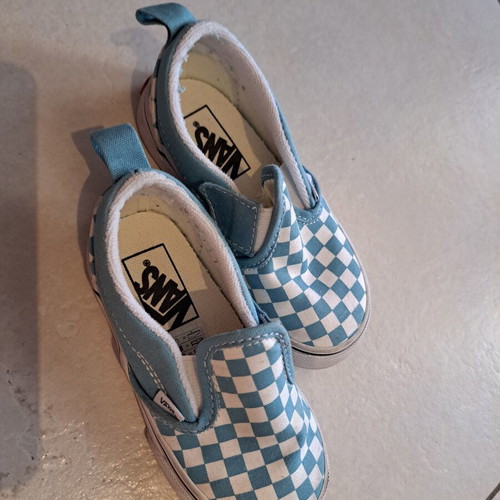 Vans Slip-On Kids' Canvas Shoes Size 24 Like New Turquoise White Checkered
