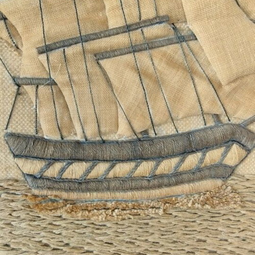Handmade loom wall hanging like new with embossed nautical design