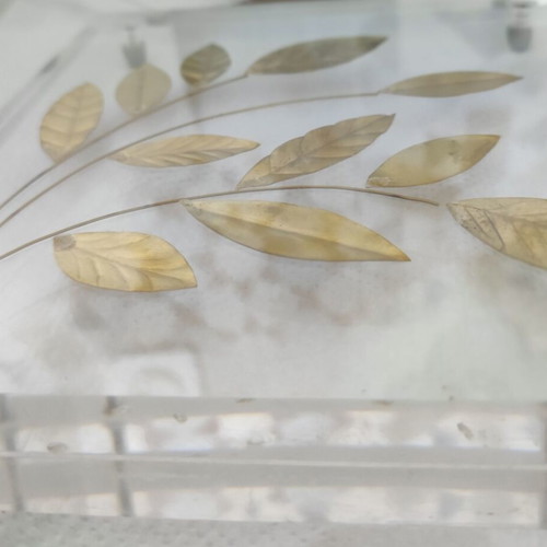 Decorative bouquet in plexiglass like new, brass leaves