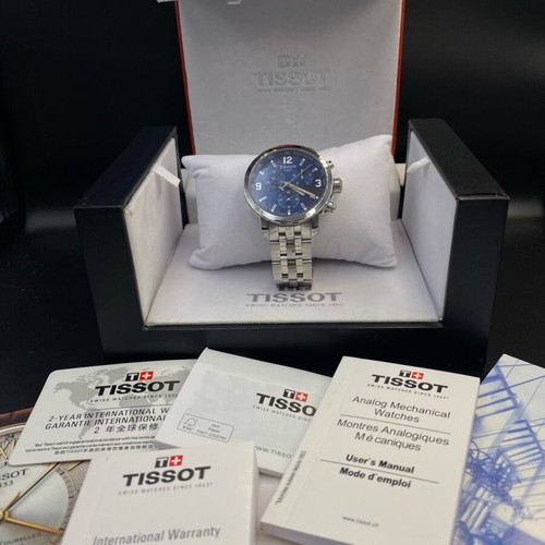 Tissot PRC 200 stainless steel chronograph watch like new, blue dial