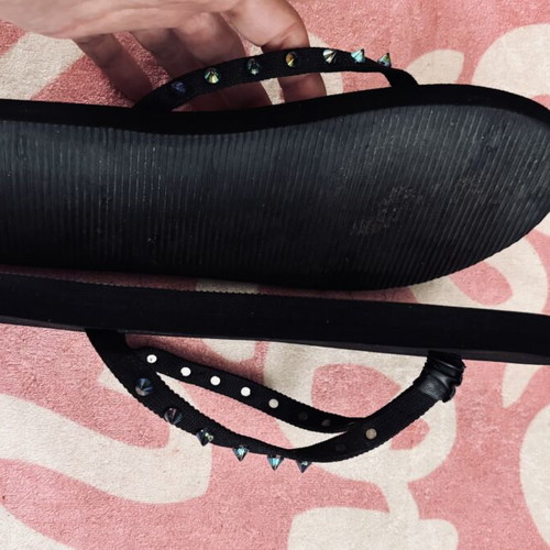 Cuccoo black flip flops like new with edgy iridescent spikes
