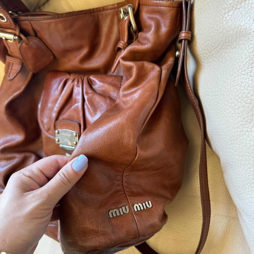 Miu Miu Pocket Leather Vintage Shoulder Bag used, brown