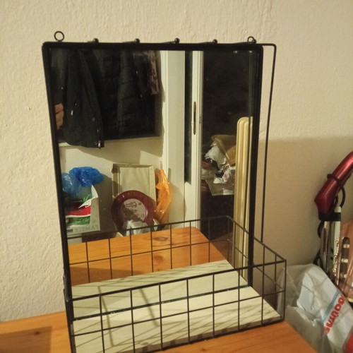 Mirror with shelf and hooks for accessories