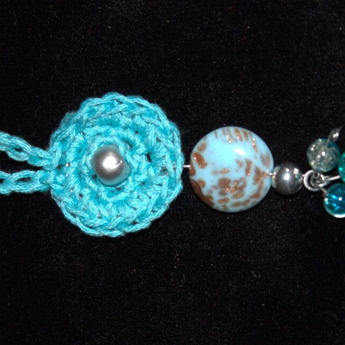 Knitted keychain new with cotton thread and blue beads