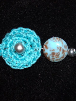 Knitted keychain new with cotton thread and blue beads