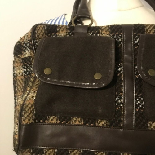 Zara Handbag like new, woven polyester with leather, beige and brown