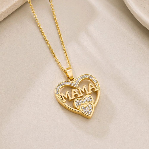 MAMA necklace gold with heart and rhinestones new