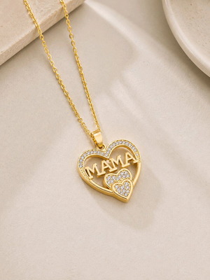 MAMA necklace gold with heart and rhinestones new