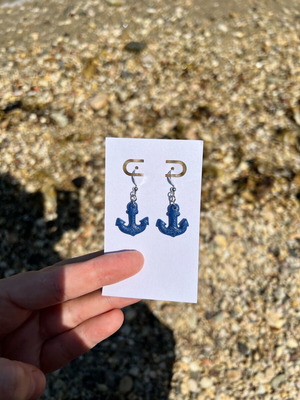 Handmade earrings new, blue polymer clay and steel