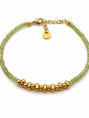 Peridote beads bracelet with glass and stainless steel details
